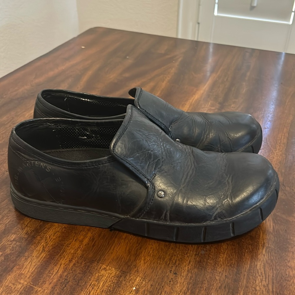 Dr Martens classic logo distressed loafer shoes.